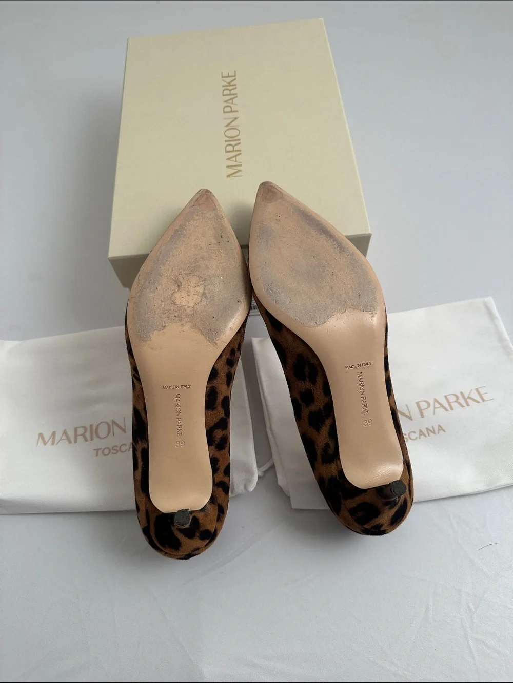 Marion Parke Must Have Leopard print brown and black suede heels 39